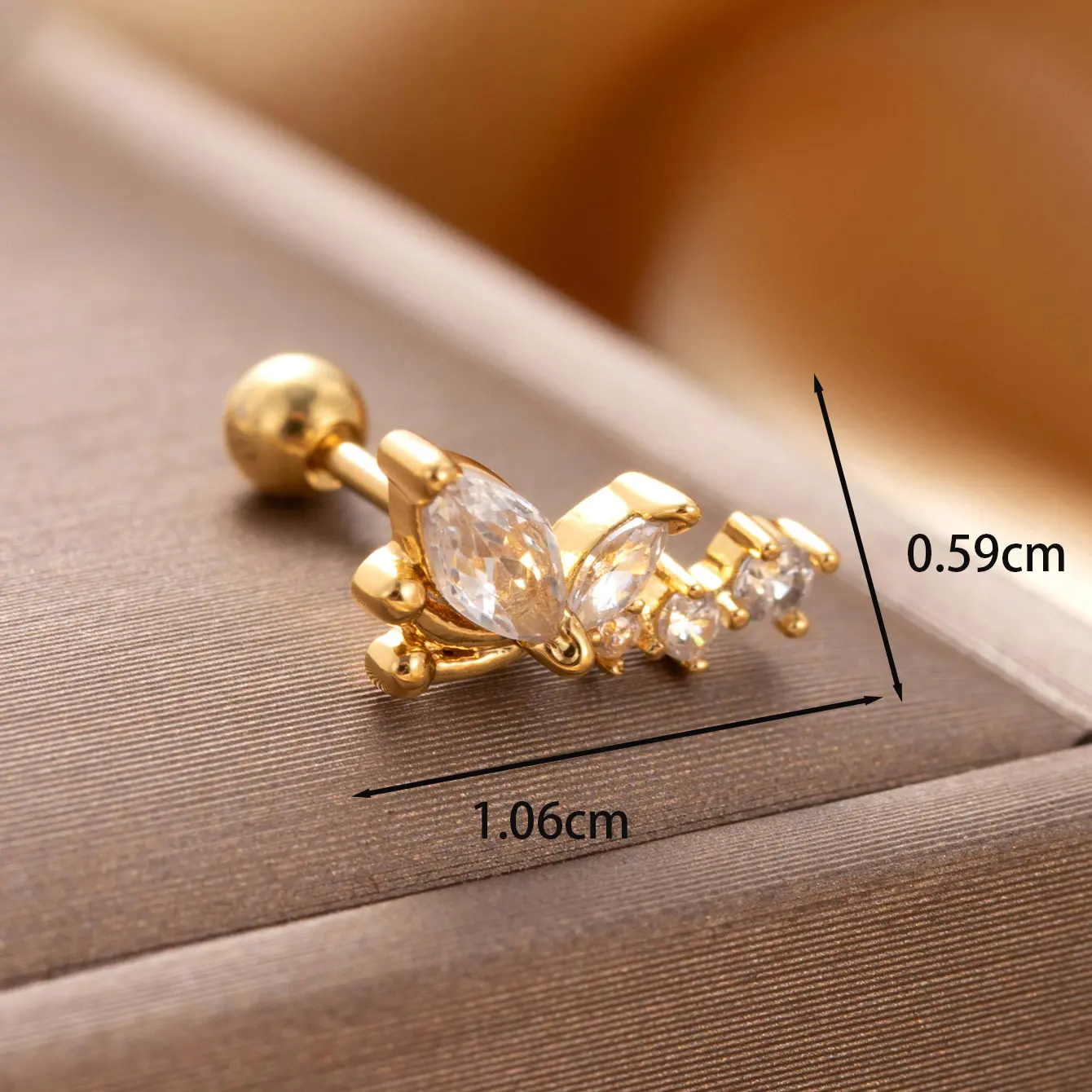 1 Piece Simple Series Fish Copper  Gold Color Zircon Women's Stud Earrings h5 